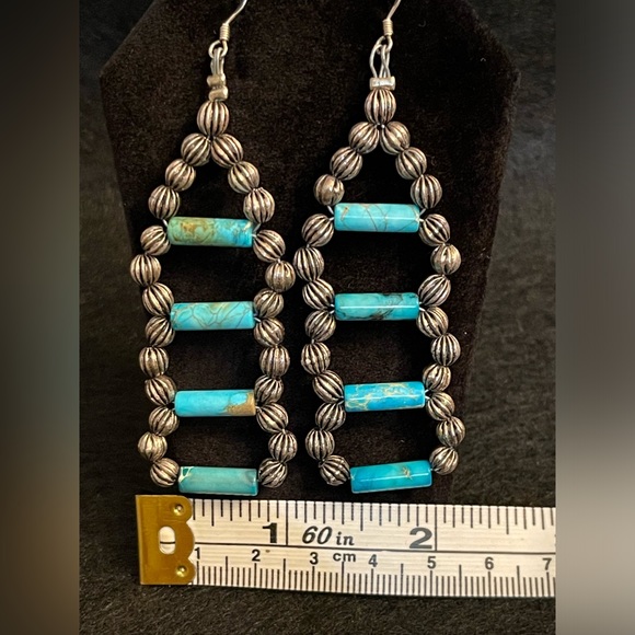 AUTHENTIC STERLING SILVER TURQUOISE PEARL EARRINGS - Picture 6 of 8